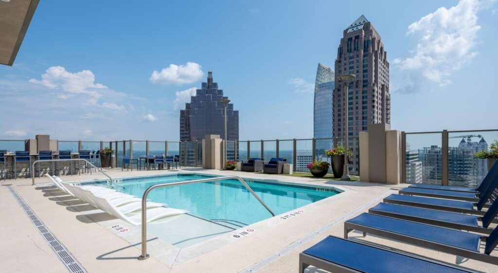 exterior pool with skyline views